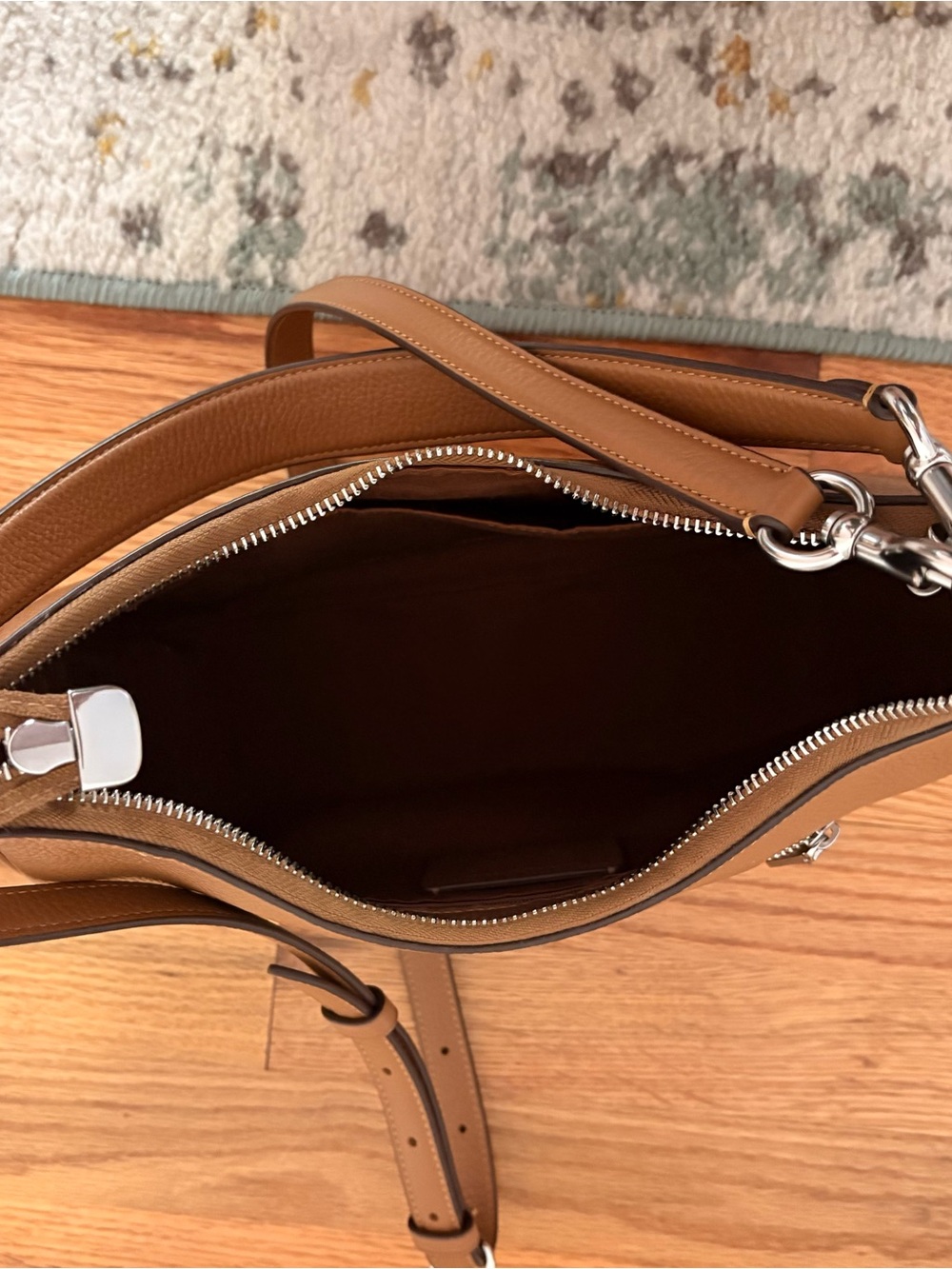 Coach Teri Pebbled Leather Shoulder Bag in Saddle Brown with Silver Hardware - Picture 7 of 8